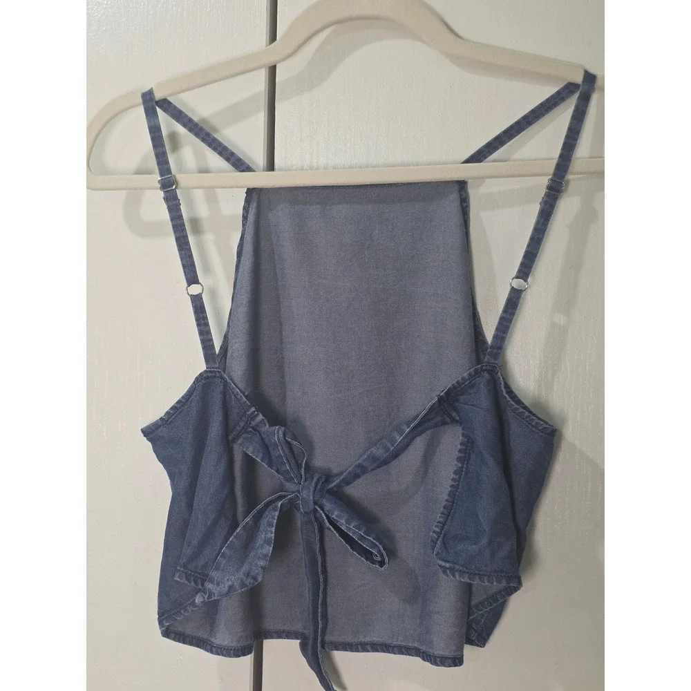 Express Denim Camisole Tank Top Womens S Blue Tie Back Halter Neck fetival Y2K - Picture 3 of 6